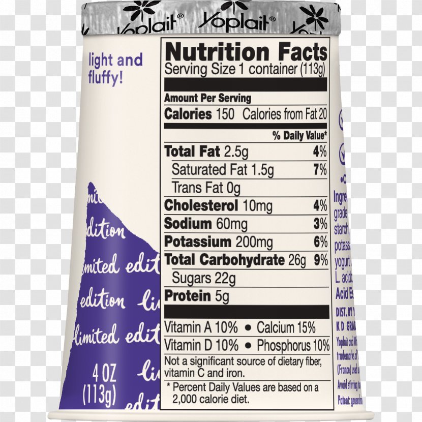 Nutrition Facts Label Yoplait Low-fat Diet Yoghurt - Dessert - Masala Dosa Transparent PNG