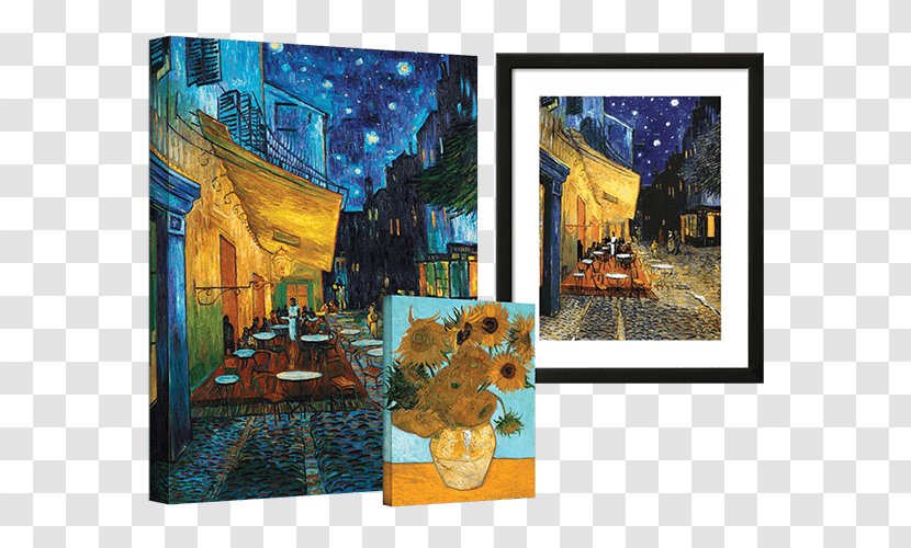 Café Terrace At Night Starry Over The Rhône Almond Blossoms - Vincent Van Gogh - Painting Transparent PNG
