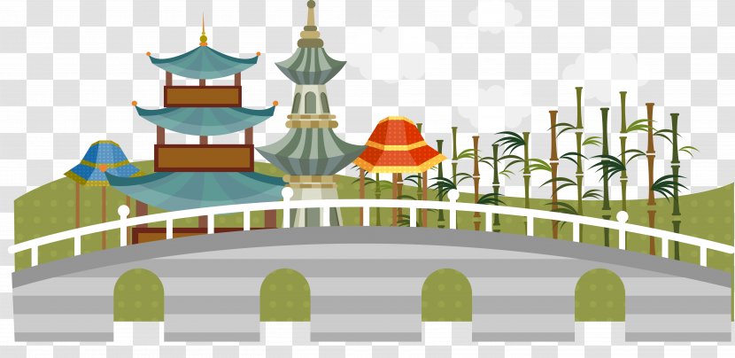 Cartoon Architecture - Creative Work - The Ancient Buildings In Park Transparent PNG