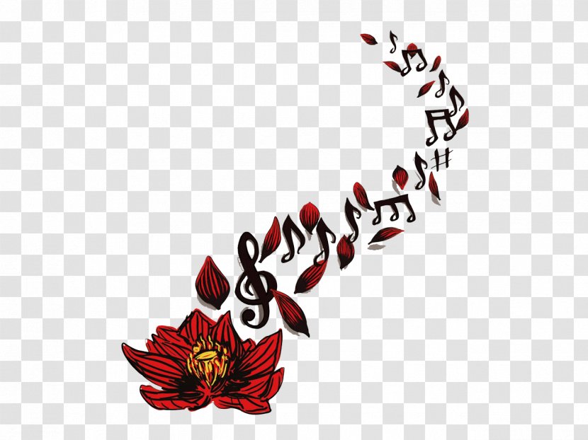 Sleeve Tattoo Musical Note Drawing - Silhouette - Red Lotus Notes Spread Transparent PNG