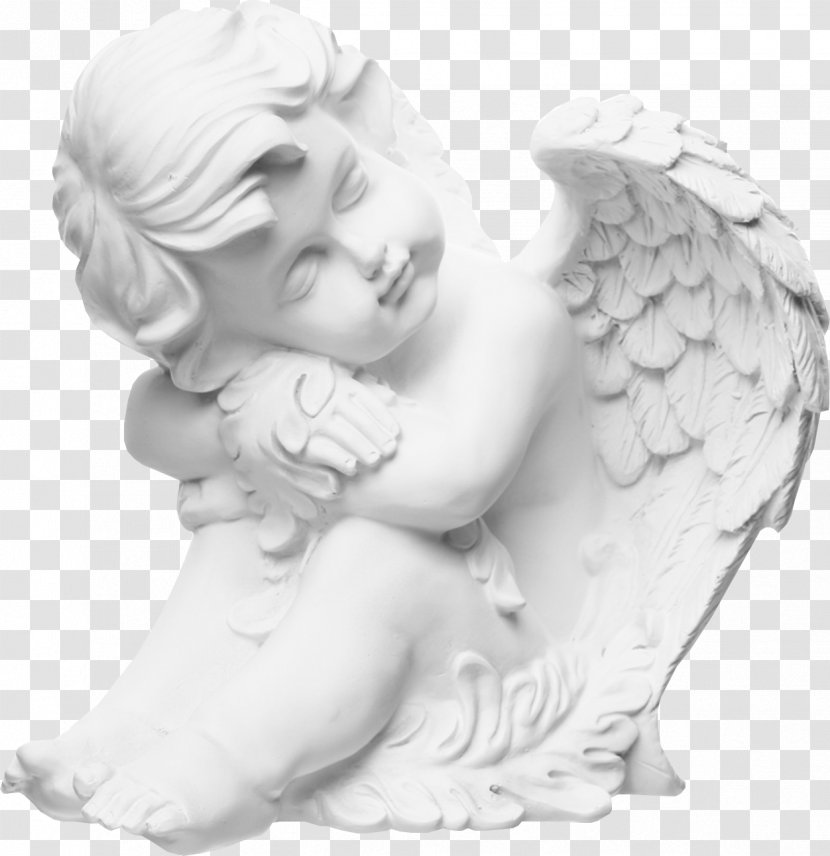 Stone Sculpture Figurine Angel - Black And White Transparent PNG