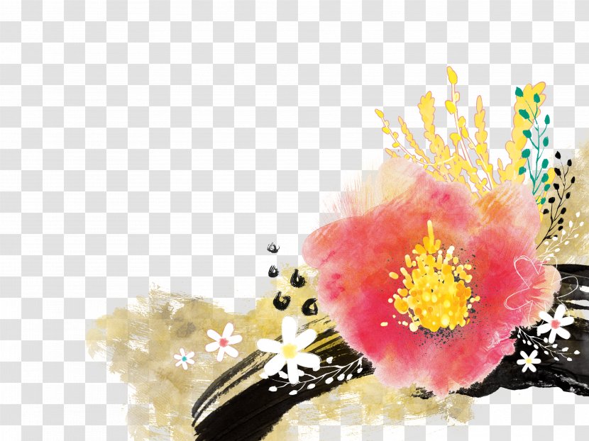 Watercolor Painting Ink Wash Wallpaper - Flowers Transparent PNG