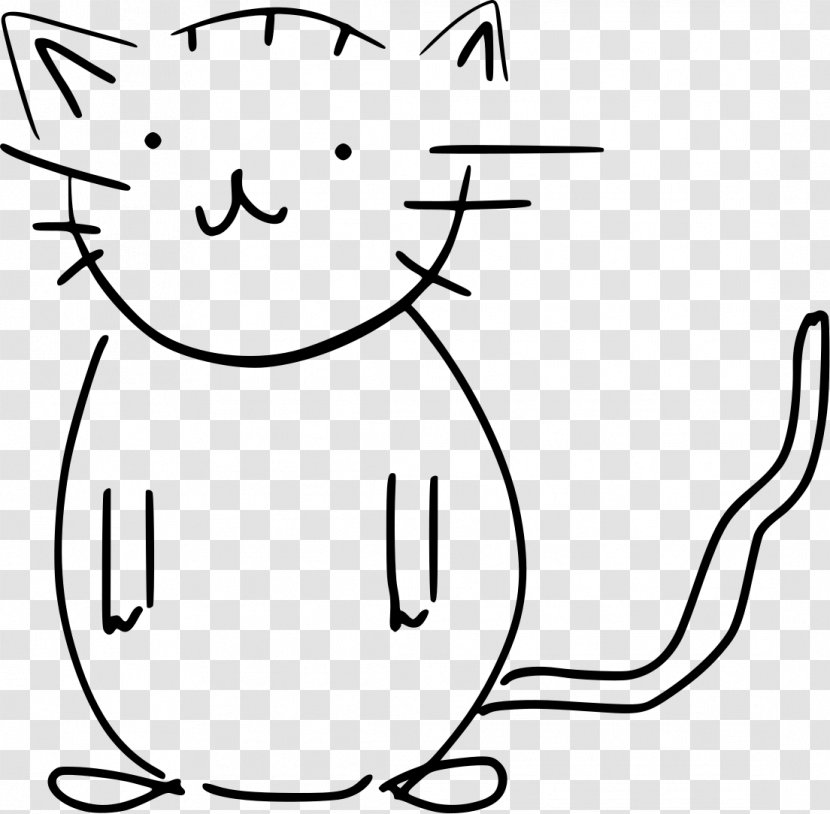 Whiskers Cat Black And White Sketch - Silhouette Transparent PNG