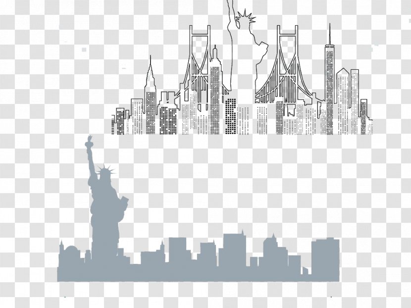 Statue Of Liberty Architecture Silhouette - Line Art - Hand-painted Pattern Transparent PNG