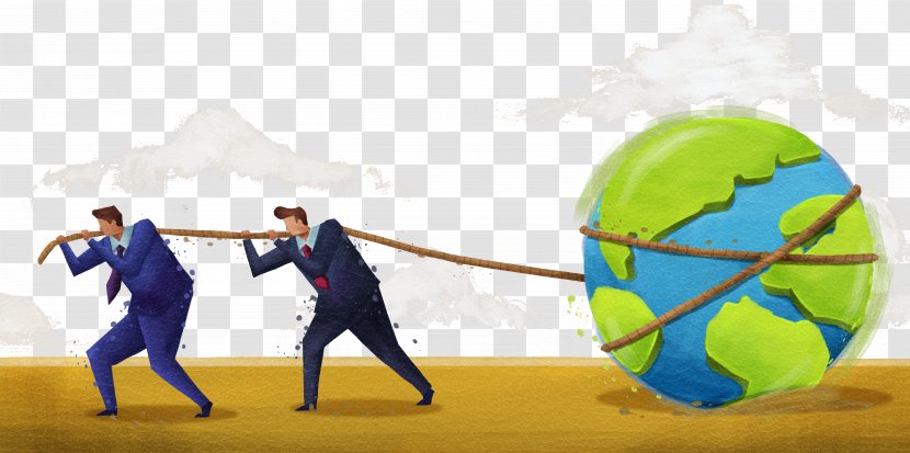 Business Poster Commerce Illustration - Globe - The Man Pulling Earth Transparent PNG