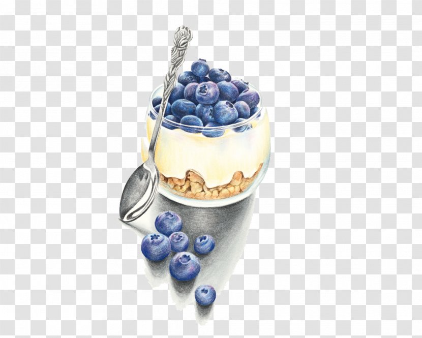 Blueberry Watercolor Painting - Panna Cotta Transparent PNG