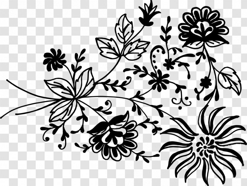 Flower Floral Design Ornament Clip Art - Black And White Transparent PNG