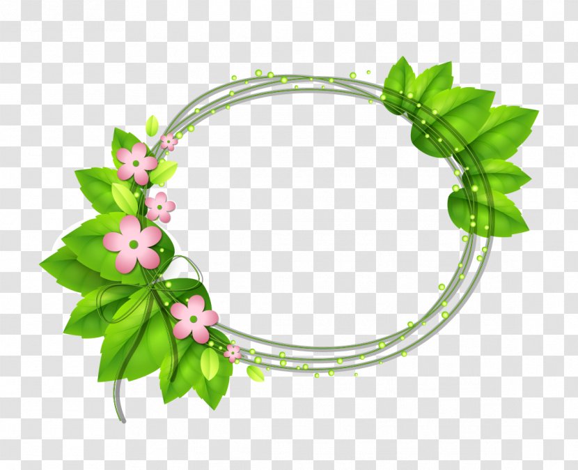 Download Clip Art - Flower - Decorated With Garlands Of Green Leaves Transparent PNG