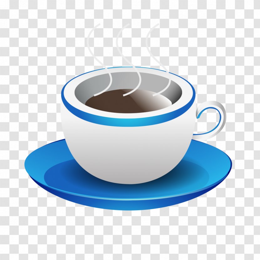 White Coffee Ristretto Espresso Cafe - Blue Pattern Transparent PNG