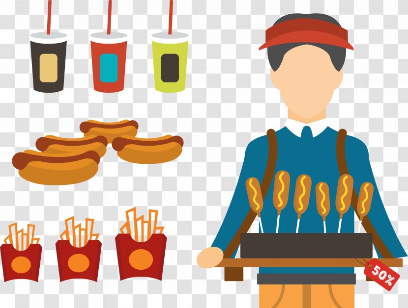 Hot Dog Sausage Hamburger Fast Food French Fries - Dish - Vector Boy Transparent PNG