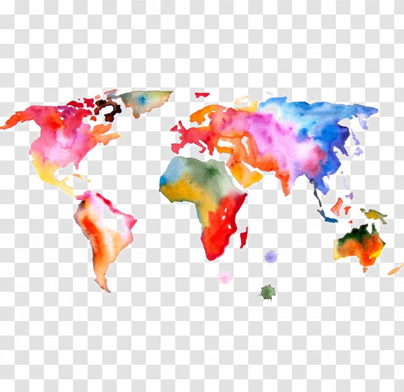 World Map Watercolor Painting - Printing Transparent PNG