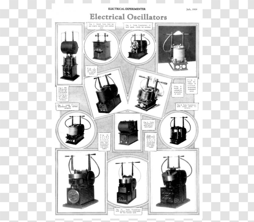 History Of The Tesla Coil Invention Tesla's Oscillator - Black And White Transparent PNG