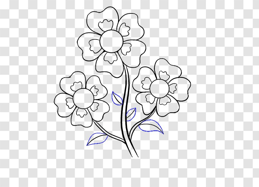 Drawing Clip Art Cartoon Flower Image - Monochrome - Easy Sketch Transparent PNG