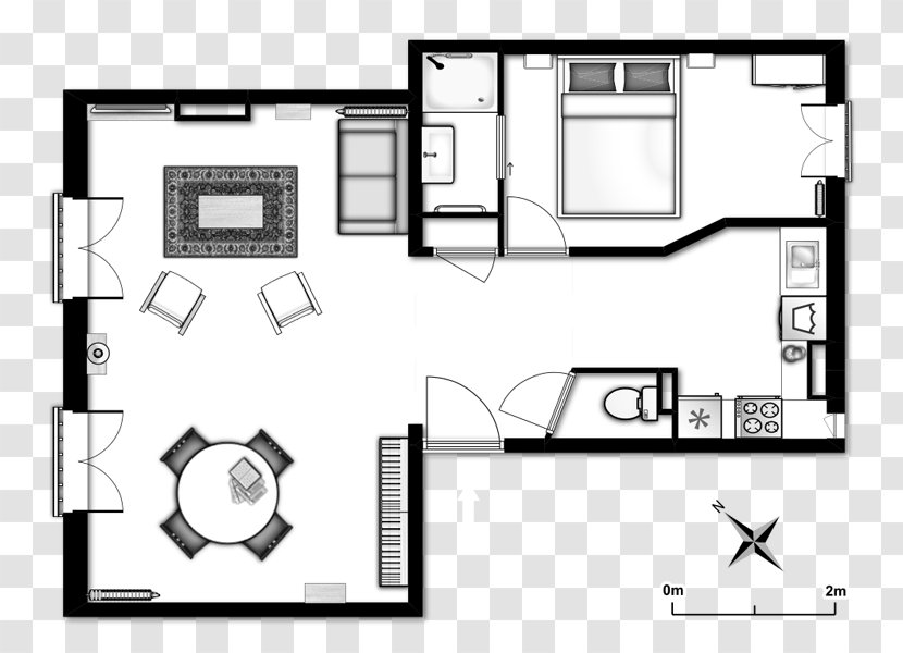 Floor Plan Studio Apartment Paris House - Black And White Transparent PNG