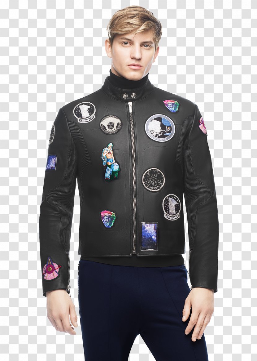 T-shirt Leather Jacket Versace Men - Customer Service - Black Transparent PNG