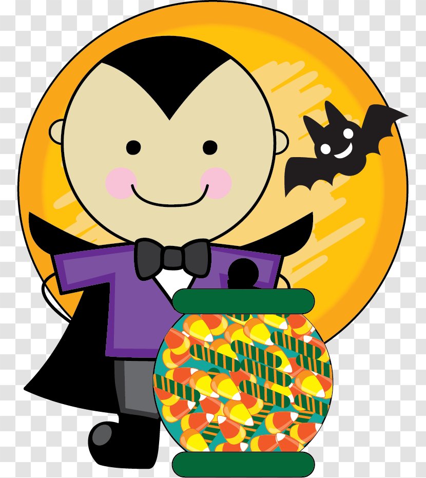 Clip Art - Yellow - Cartoon Halloween Moon Bats Boy Transparent PNG