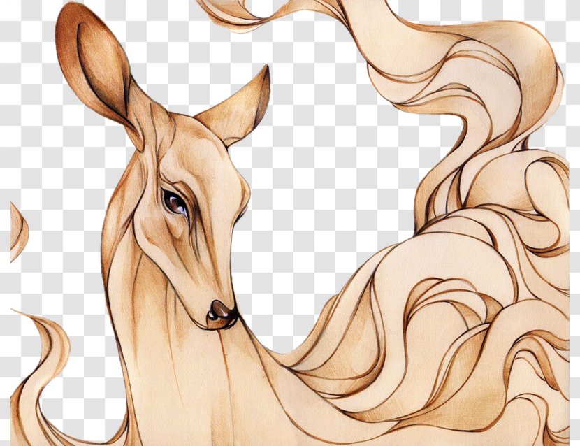 Drawing Cartoon - Watercolor - Hand-painted And Deer Creative Wave Transparent PNG