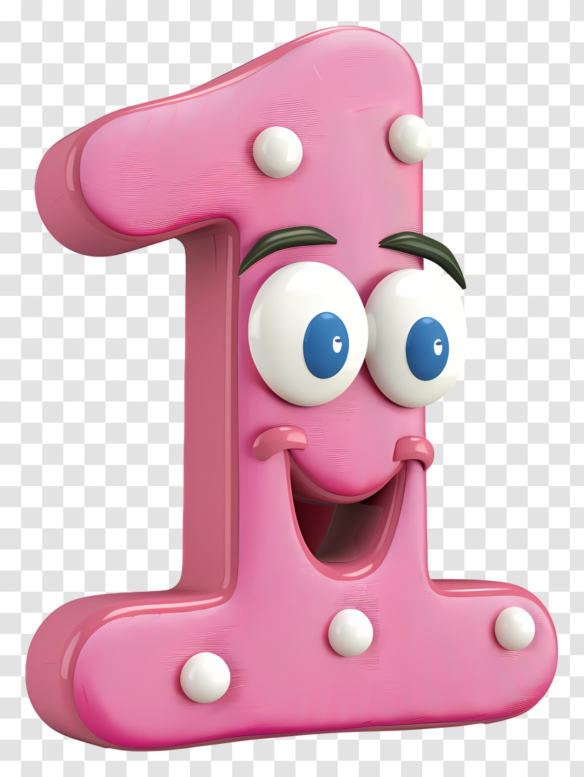 3d Cartoon Number - Pink Number 1 With Eyes Transparent PNG