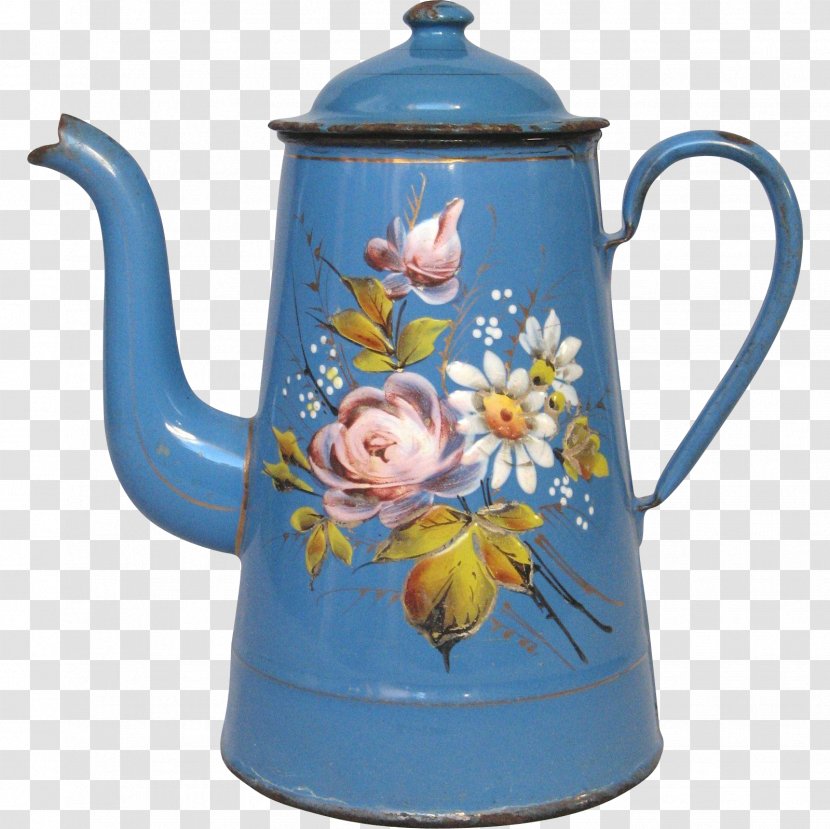 Kettle Mug Ceramic Pottery Cobalt Blue - Vase - Hand-painted Flowers Decorated Transparent PNG