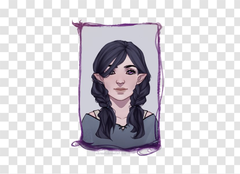 Black Hair Cushion Purple Character - Watercolor Transparent PNG