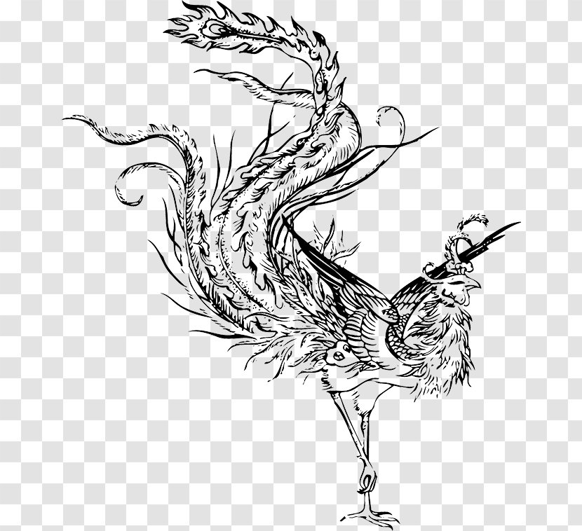 Fenghuang County Black And White Motif - Phoenix Transparent PNG