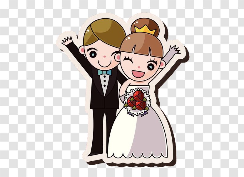 Marriage Drawing Animation Dessin Animxe9 - Flower - Bride And Groom With Both Hands Raised Transparent PNG