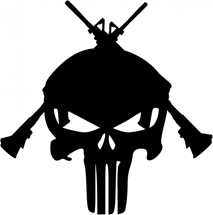 Punisher Human Skull Symbolism Stencil Art - Silhouette - Guns Transparent PNG