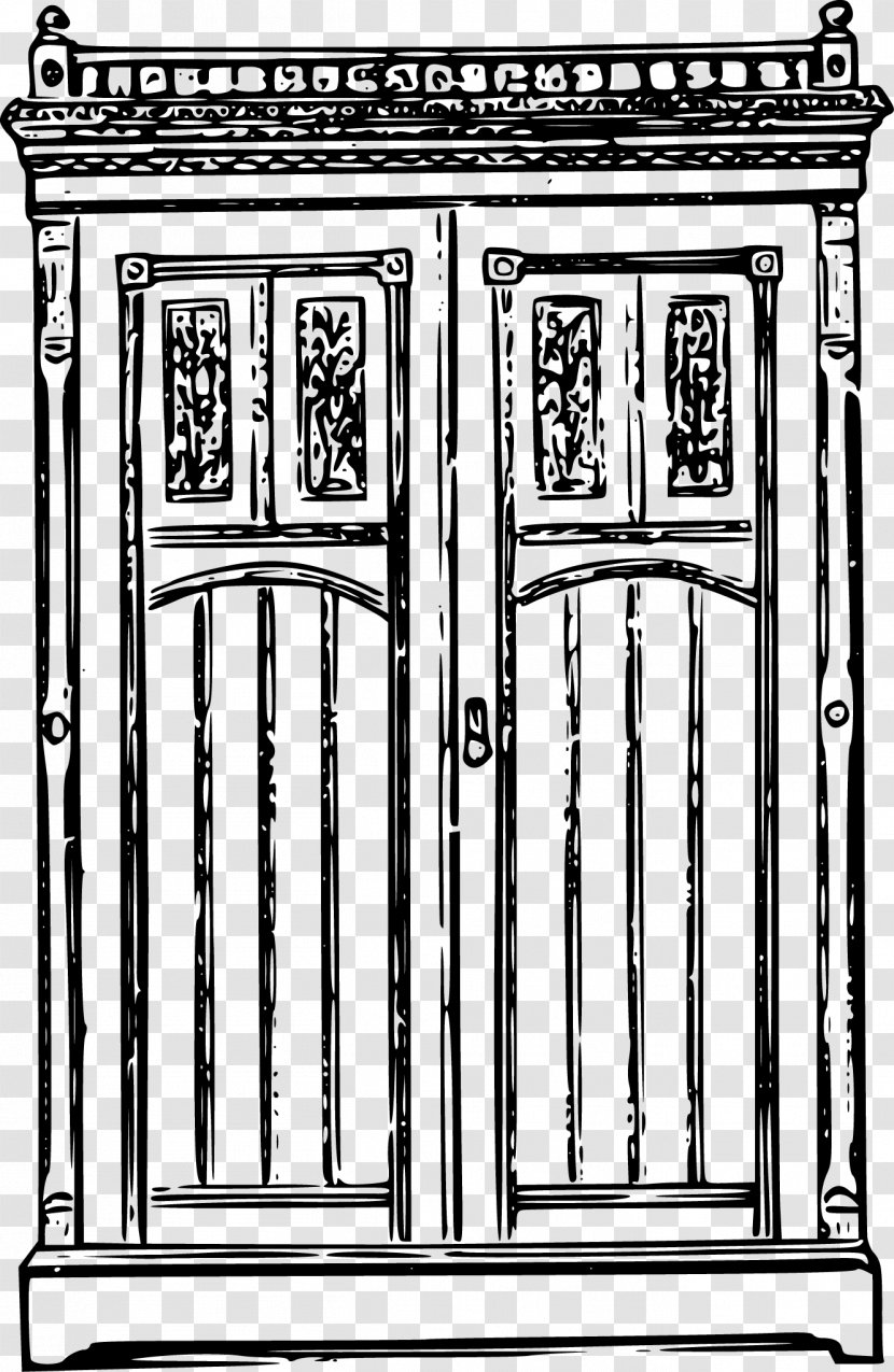 Antique Furniture Wardrobe Clip Art - Monochrome - Vector Door Transparent PNG