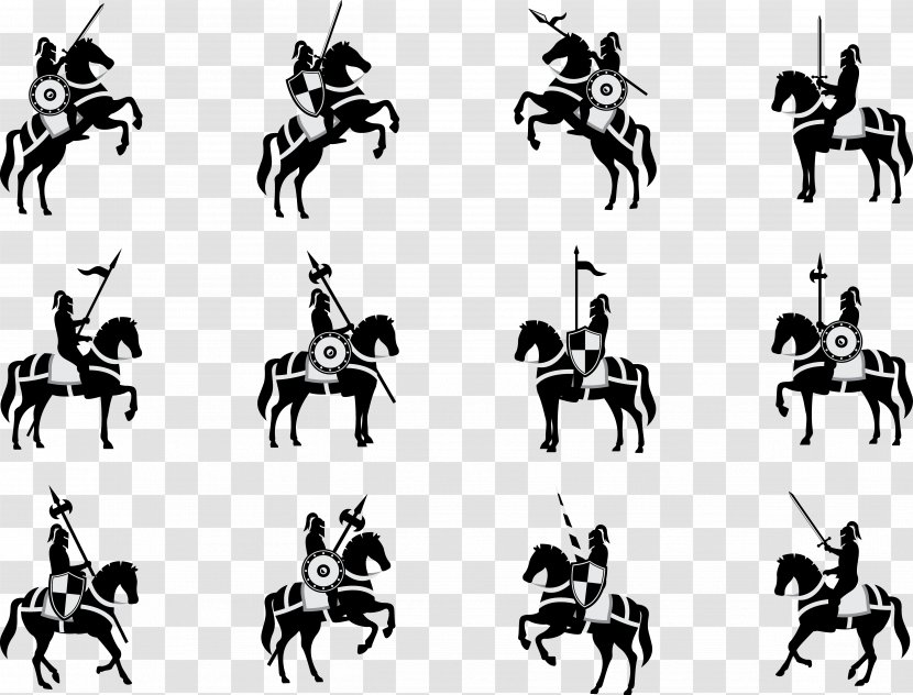 Silhouette Cavalry Euclidean Vector - Black Warrior Riding Transparent PNG