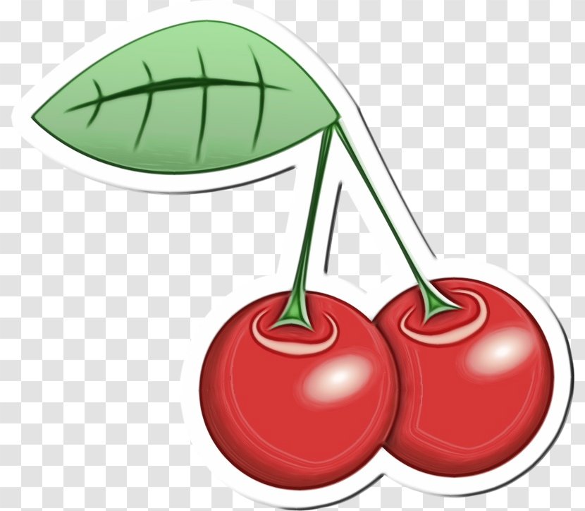 Cherry Red Green Leaf Fruit - Watercolor - Tree Plant Transparent PNG