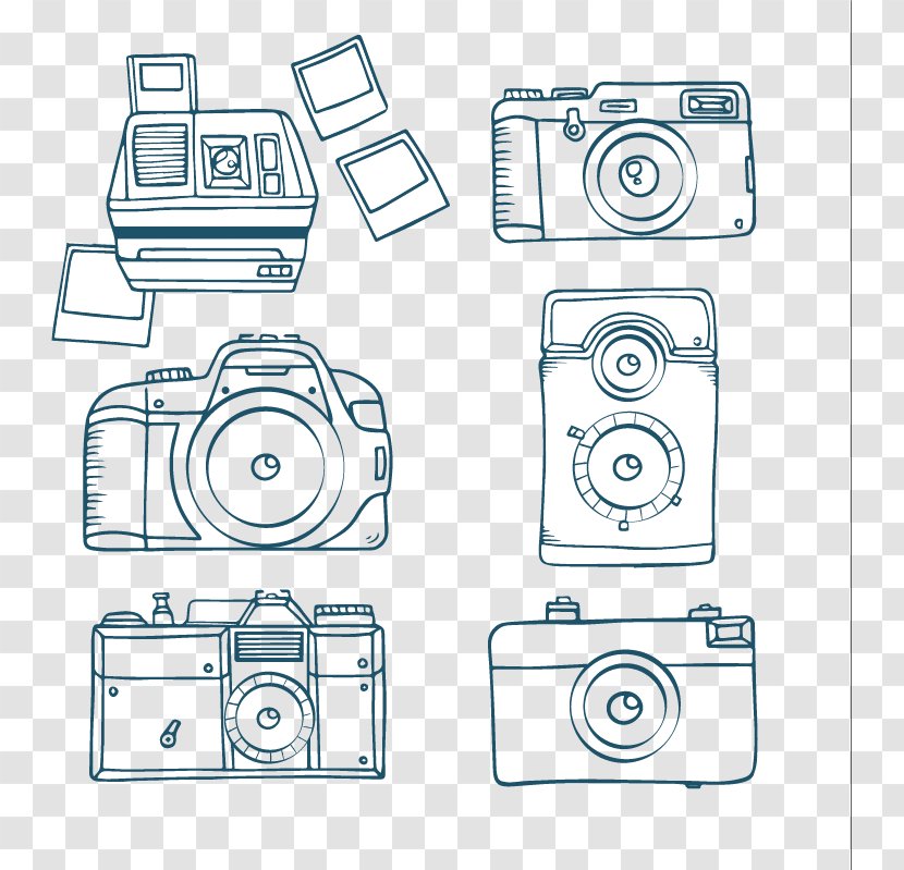 Camera Photography Download - Drawing - Hand-painted Cameras Vector Material Downloaded, Transparent PNG