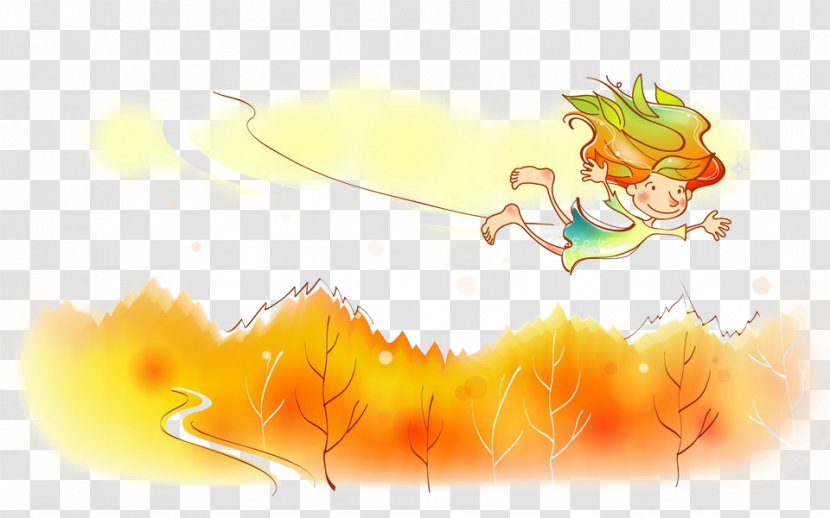 Autumn Season Child Drawing Illustration - Silhouette - Flying Color Background Transparent PNG