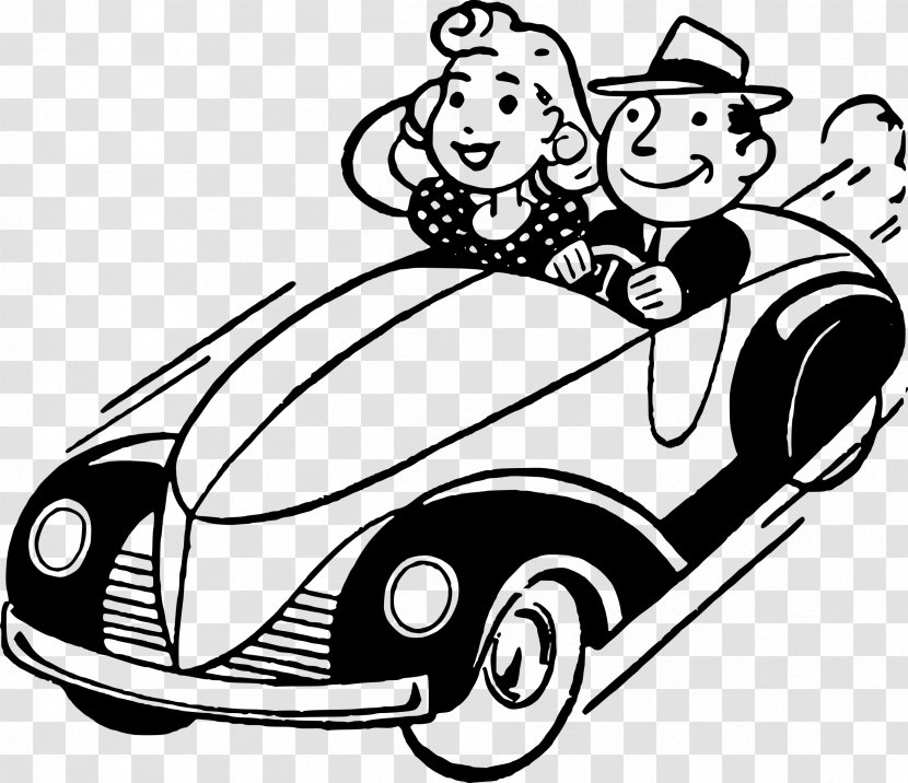 Car Driving Black And White Clip Art - Coloring Book Transparent PNG