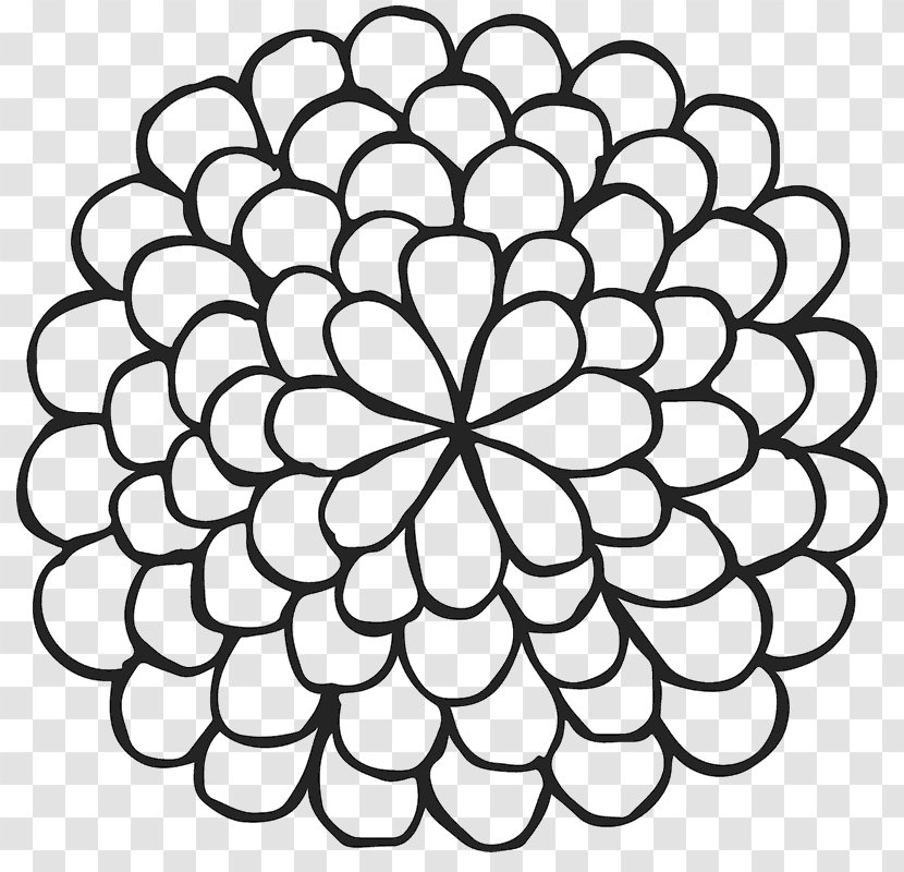Dahlia Clip Art Image Deadheading Drawing - Black And White - Simple Flower Outline Transparent PNG