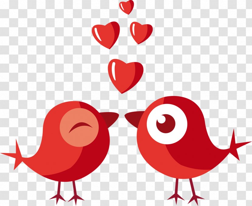Love Valentines Day Romance Wallpaper - Heart - Cartoon Painted Red Birds Transparent PNG