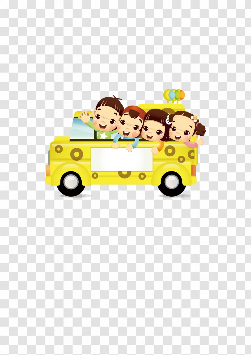 Bus Cartoon Download - Yellow - School Bus,student,By Car Transparent PNG