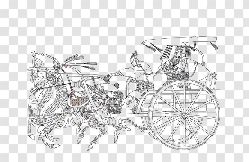 Download Horse-drawn Vehicle - Black And White - Ancient Emperors Driving Expedition Transparent PNG