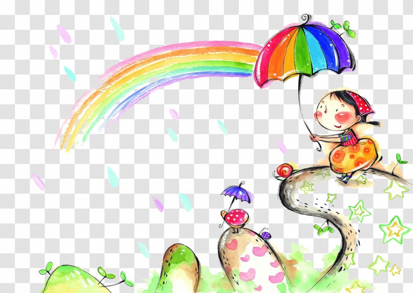 Watercolor Painting Illustration - Cartoon - Painted Rainbow Landscape Pictures Transparent PNG