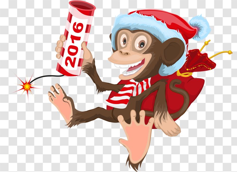 Santa Claus Monkey New Years Day Illustration - Vertebrate - Firecrackers Transparent PNG