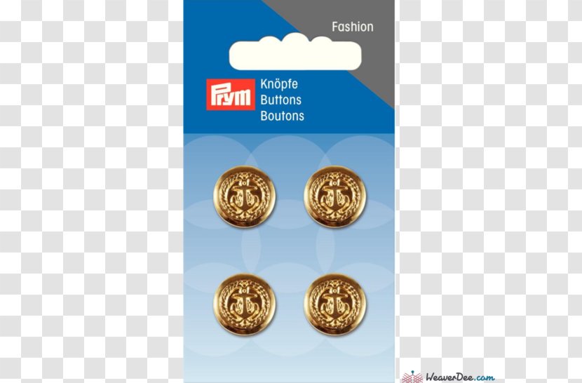 Button Nacre Sewing Blue Prym - Suit - Gold Anchor Transparent PNG