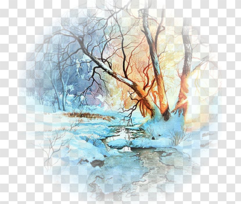 Watercolor Painting Trees And Landscapes In Landscape - Canvas - Winter Transparent PNG