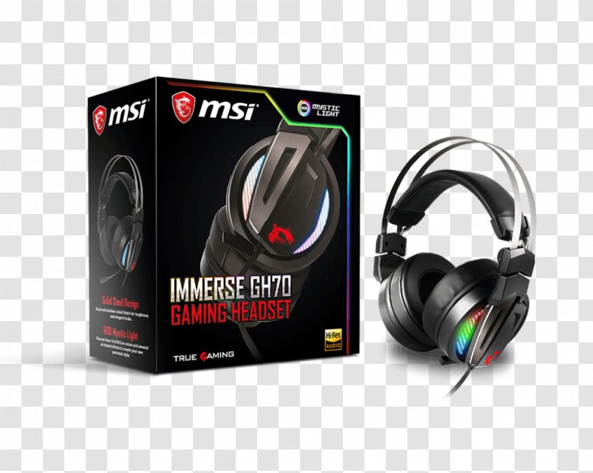 MSI Immerse GH70 Gaming Headset Microphone Sound - Headphones Transparent PNG