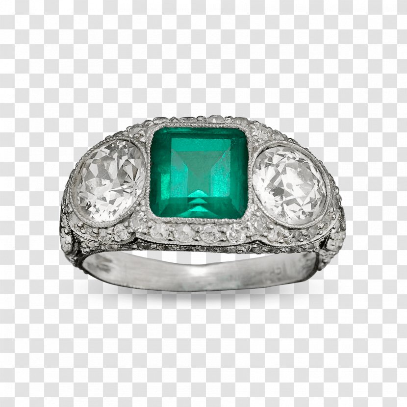 Emerald Ring Diamond Cut Sapphire - Gold - Estate Jewelry Transparent PNG