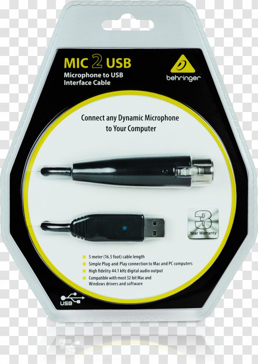 Microphone Behringer USB XLR Connector Interface - Usb - Headset Recorder Transparent PNG