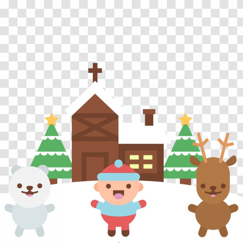 Download - Christmas Ornament - Winter Snow Building With Animals Transparent PNG