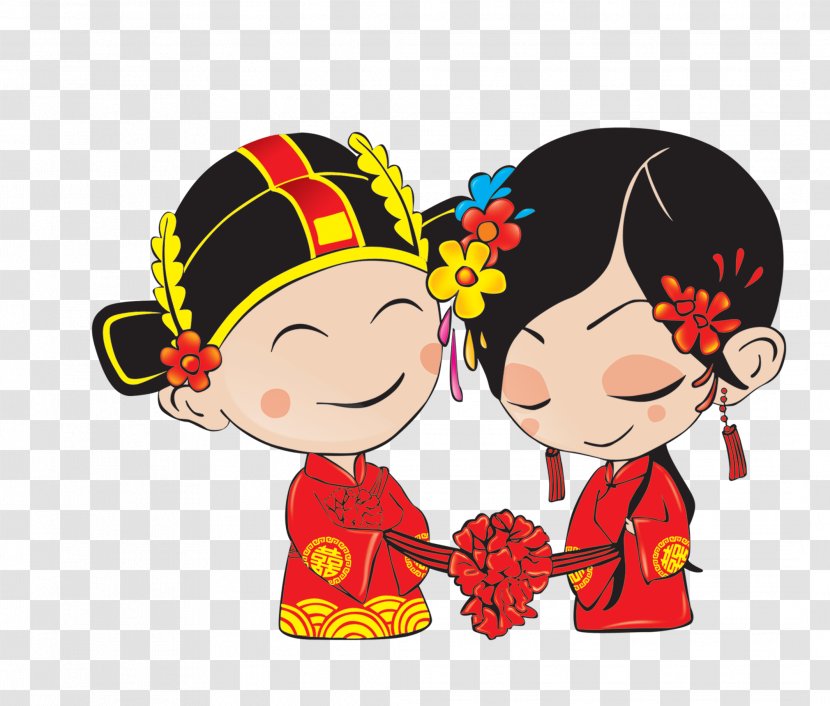 Chinese Marriage Download - Smile - Cartoon Bride And Groom Transparent PNG