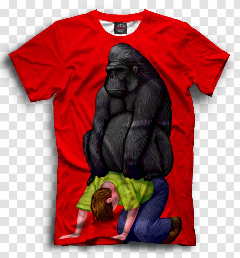 T-shirt Clothing Hoodie Sleeve Top - Red - Gorilla Transparent PNG
