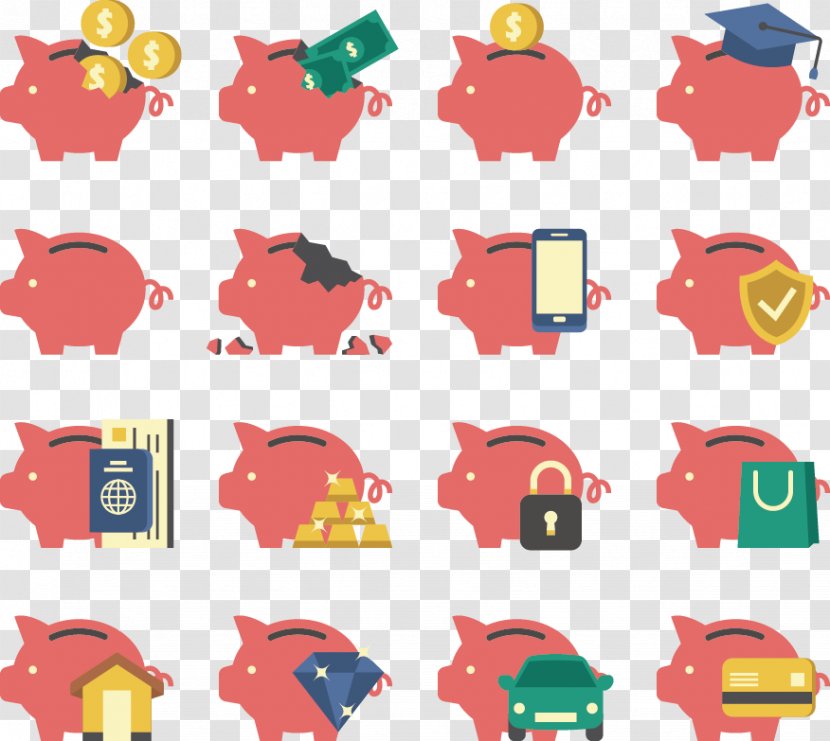 Piggy Bank Saving Money Icon - Vector Hand-painted Transparent PNG