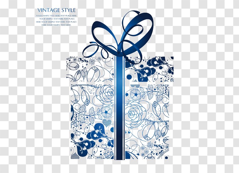 Blue Ribbon Roses Gift Box - Product - Christmas Card Transparent PNG