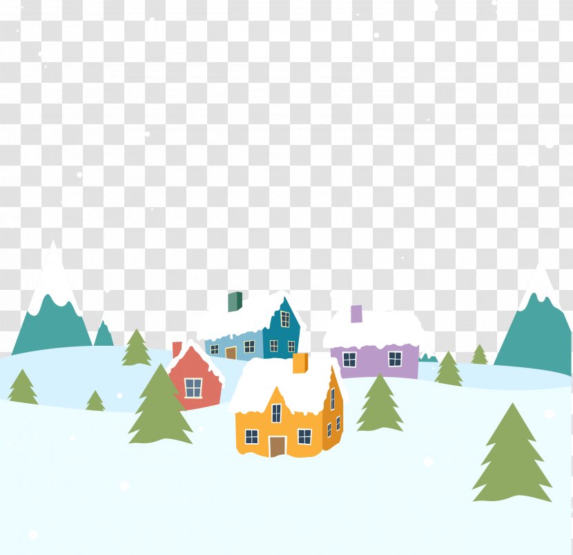 Snow Euclidean Vector Winter - Tree - Colored Houses On Transparent PNG